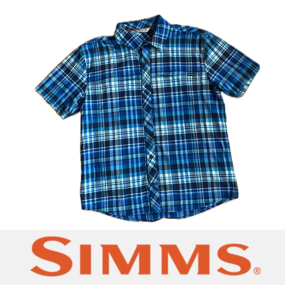 🐟NWOT Stone Cold Short Sleeve Fishing Shirt Meridian Madras/ Blue Plaid | M